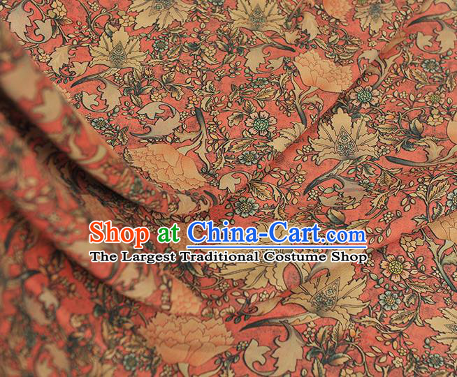 Chinese Classical Flowers Pattern Silk Drapery Traditional Gambiered Guangdong Gauze Cheongsam Jacquard Fabric Red Satin
