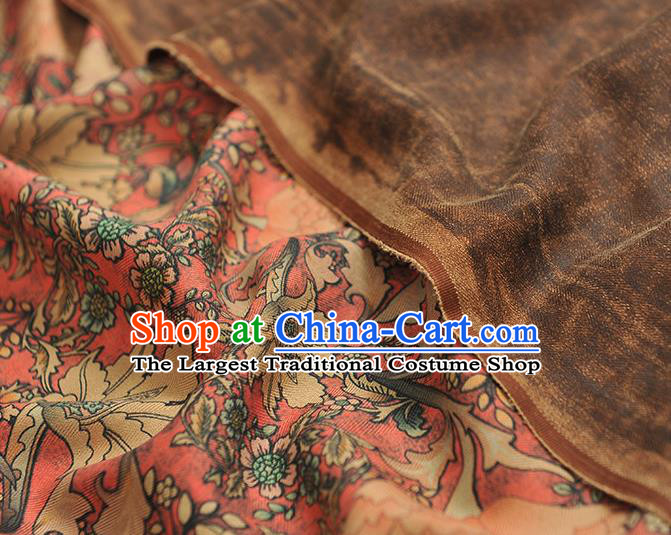 Chinese Classical Flowers Pattern Silk Drapery Traditional Gambiered Guangdong Gauze Cheongsam Jacquard Fabric Red Satin