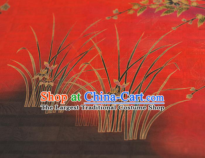 China Traditional Jacquard Satin Cheongsam Cloth Classical Jasmine Pattern Red Silk Fabric