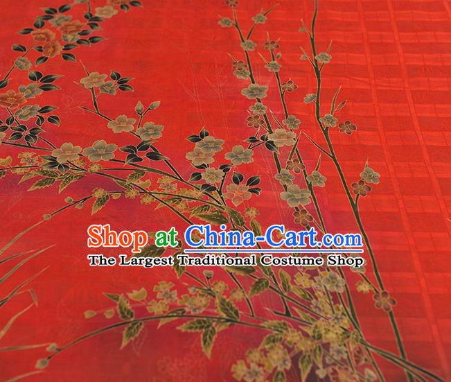 China Traditional Jacquard Satin Cheongsam Cloth Classical Jasmine Pattern Red Silk Fabric