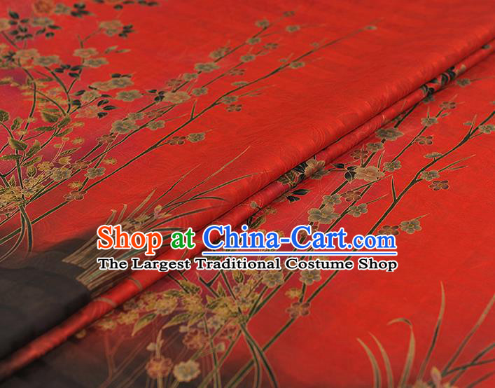 China Traditional Jacquard Satin Cheongsam Cloth Classical Jasmine Pattern Red Silk Fabric