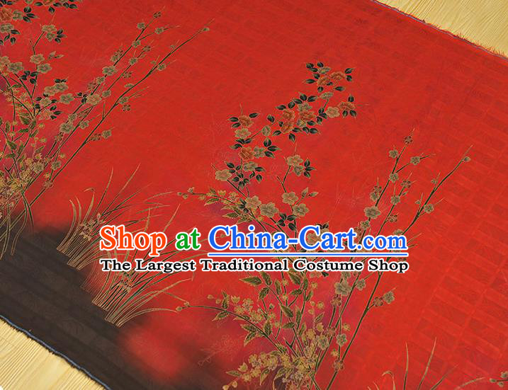 China Traditional Jacquard Satin Cheongsam Cloth Classical Jasmine Pattern Red Silk Fabric