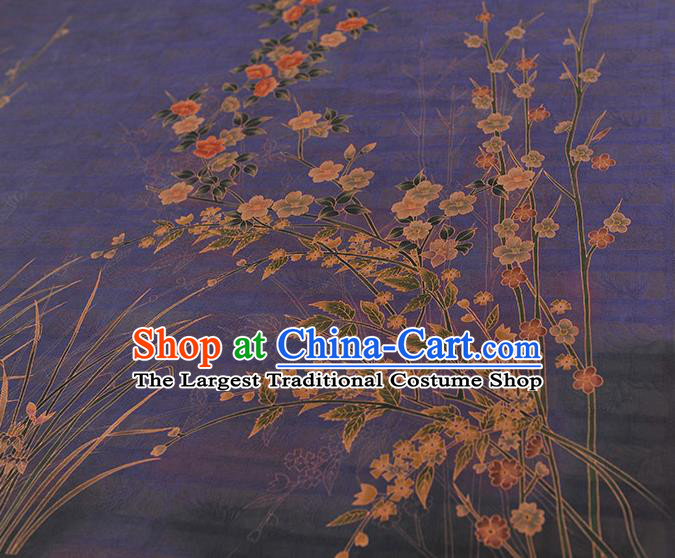 China Classical Jasmine Pattern Purple Silk Fabric Traditional Jacquard Satin Cheongsam Cloth