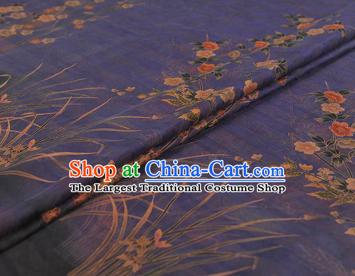 China Classical Jasmine Pattern Purple Silk Fabric Traditional Jacquard Satin Cheongsam Cloth