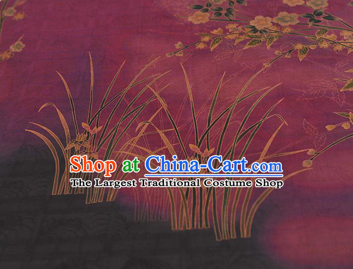 China Cheongsam Cloth Classical Jasmine Pattern Wine Red Silk Fabric Traditional Jacquard Satin