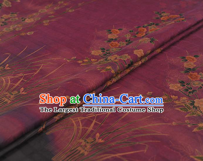 China Cheongsam Cloth Classical Jasmine Pattern Wine Red Silk Fabric Traditional Jacquard Satin