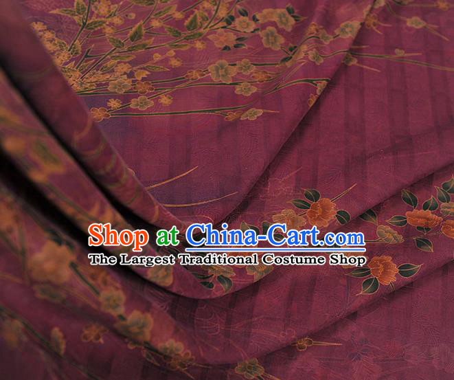 China Cheongsam Cloth Classical Jasmine Pattern Wine Red Silk Fabric Traditional Jacquard Satin