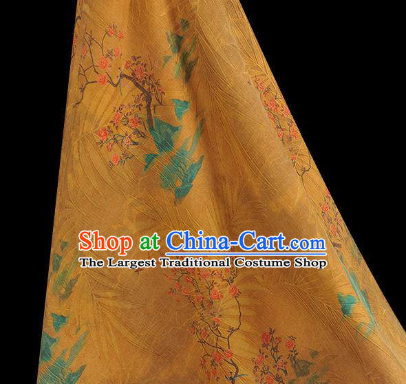 Chinese Classical Peach Flowers Pattern Silk Drapery Traditional Cheongsam Silk Fabric Yellow Gambiered Guangdong Gauze