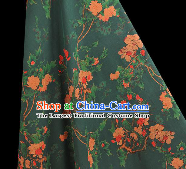 Chinese Green Gambiered Guangdong Gauze Traditional Cheongsam Silk Fabric Classical Begonia Pattern Silk Drapery