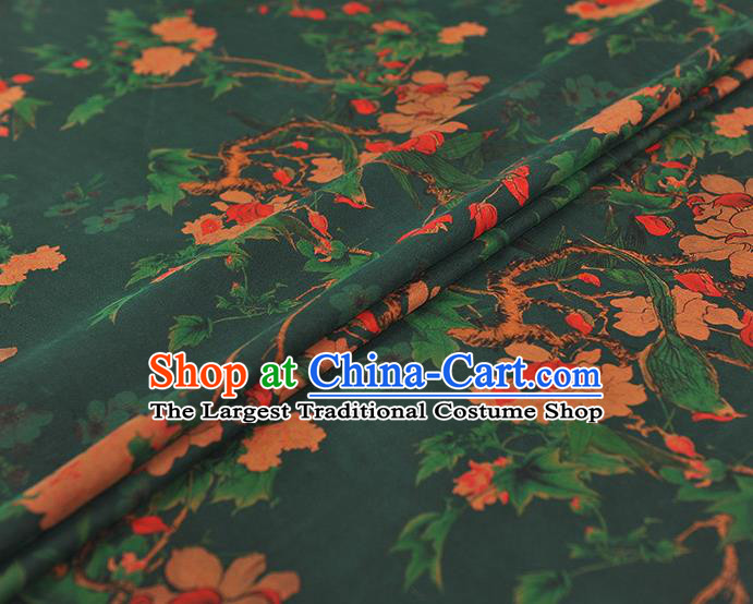 Chinese Green Gambiered Guangdong Gauze Traditional Cheongsam Silk Fabric Classical Begonia Pattern Silk Drapery