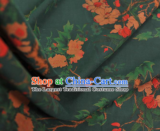 Chinese Green Gambiered Guangdong Gauze Traditional Cheongsam Silk Fabric Classical Begonia Pattern Silk Drapery