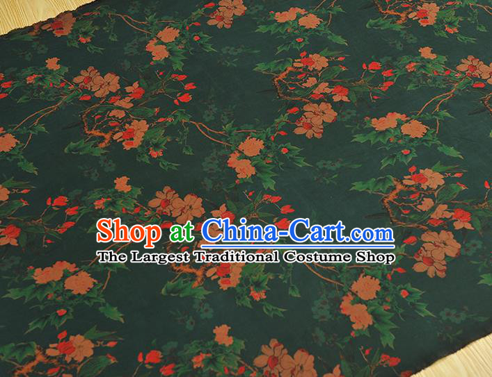 Chinese Green Gambiered Guangdong Gauze Traditional Cheongsam Silk Fabric Classical Begonia Pattern Silk Drapery