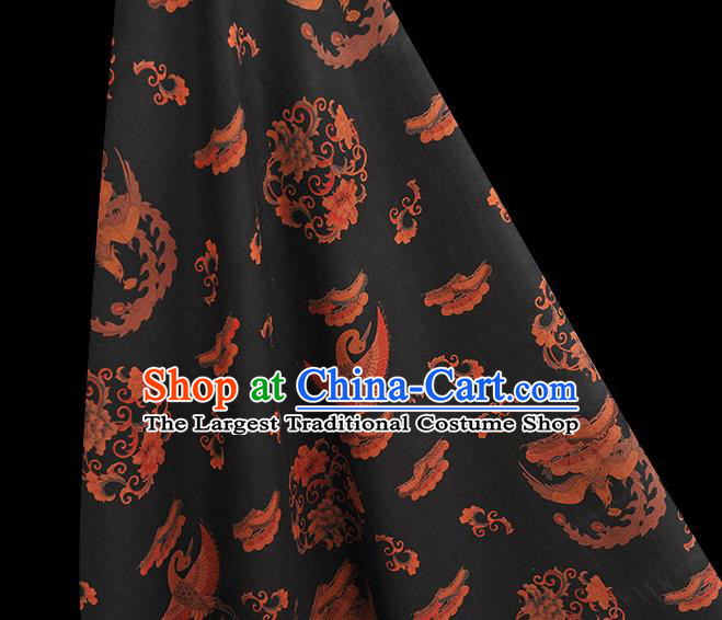 Chinese Black Gambiered Guangdong Gauze Traditional Cheongsam Silk Fabric Classical Phoenix Pattern Silk Drapery