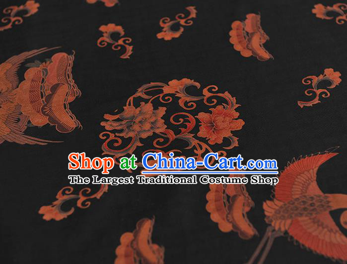 Chinese Black Gambiered Guangdong Gauze Traditional Cheongsam Silk Fabric Classical Phoenix Pattern Silk Drapery