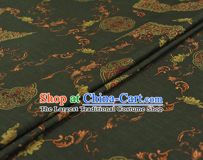 Chinese Traditional Cheongsam Silk Fabric Classical Auspicious Pattern Silk Drapery Dark Green Gambiered Guangdong Gauze