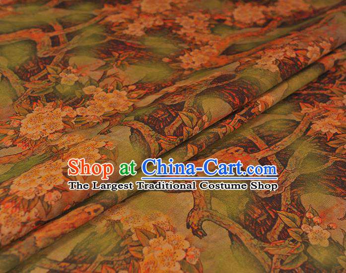 Chinese Classical Plum Blossom Pattern Gambiered Guangdong Gauze Cheongsam Silk Fabric Traditional Light Green Silk Drapery