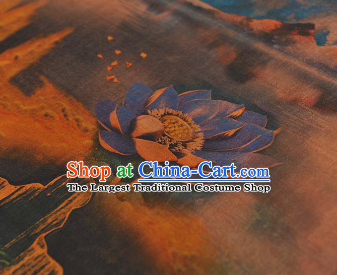 Chinese Classical Landscape Painting Pattern Gambiered Guangdong Gauze Cheongsam Silk Fabric Traditional Navy Silk Drapery