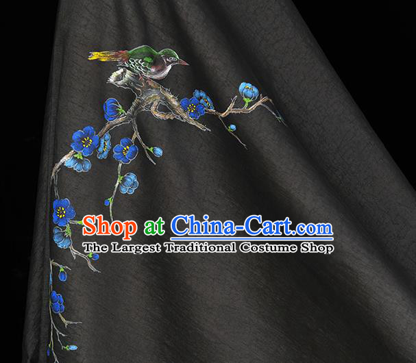 China Classical Printing Plum Bird Pattern Silk Fabric Traditional Black Jacquard Satin Cheongsam Cloth