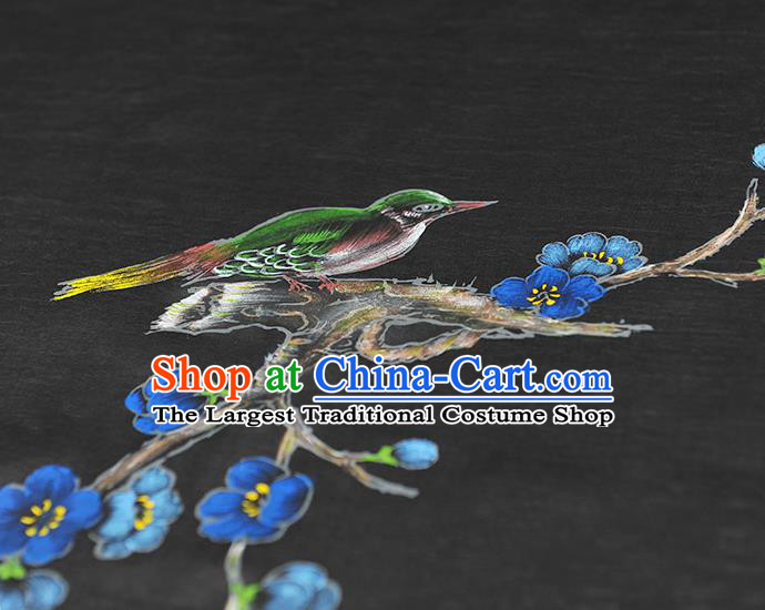 China Classical Printing Plum Bird Pattern Silk Fabric Traditional Black Jacquard Satin Cheongsam Cloth
