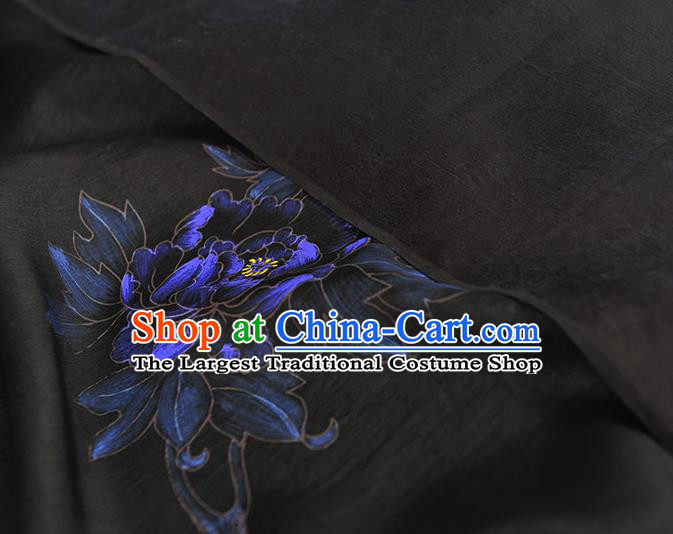 China Jacquard Satin Traditional Classical Printing Peony Butterfly Pattern Black Silk Fabric Cheongsam Cloth