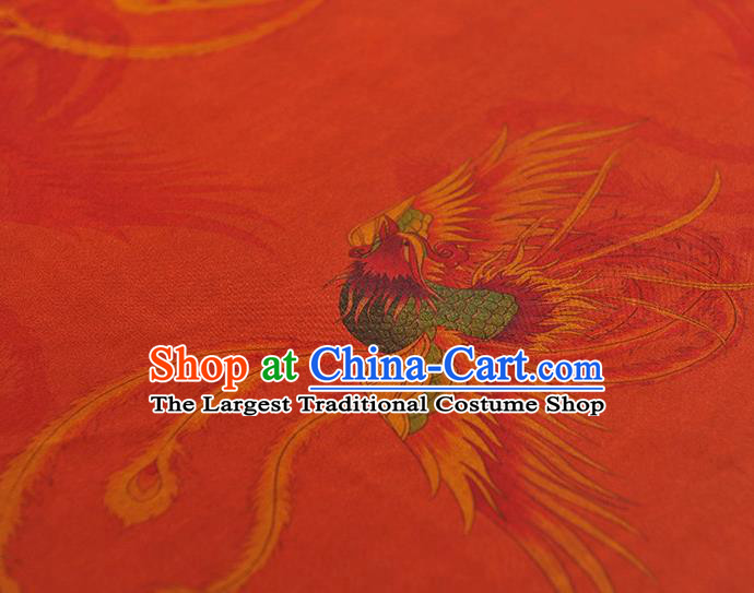 Chinese Traditional Red Silk Drapery Classical Phoenix Pattern Gambiered Guangdong Gauze Cheongsam Jacquard Satin Fabric