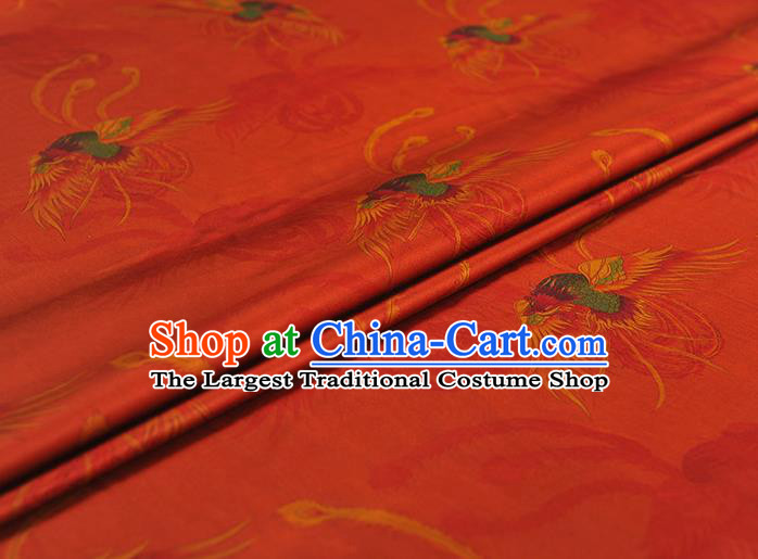 Chinese Traditional Red Silk Drapery Classical Phoenix Pattern Gambiered Guangdong Gauze Cheongsam Jacquard Satin Fabric