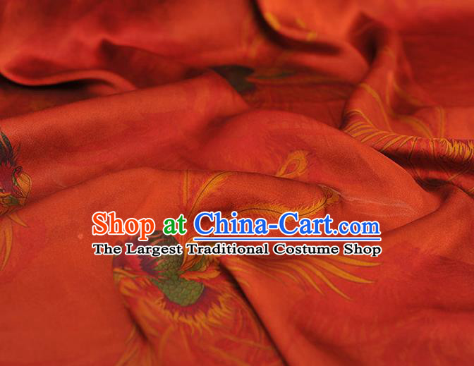 Chinese Traditional Red Silk Drapery Classical Phoenix Pattern Gambiered Guangdong Gauze Cheongsam Jacquard Satin Fabric