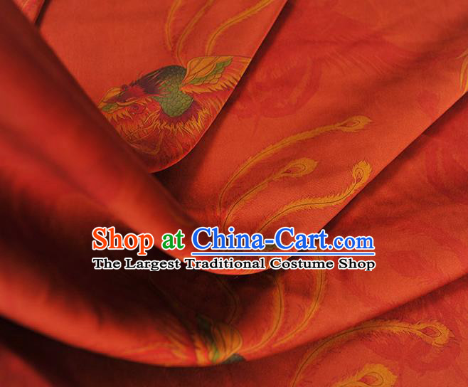 Chinese Traditional Red Silk Drapery Classical Phoenix Pattern Gambiered Guangdong Gauze Cheongsam Jacquard Satin Fabric