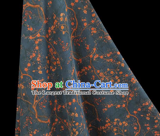 Chinese Traditional Silk Drapery Classical Floral Pattern Gambiered Guangdong Gauze Cheongsam Navy Silk Fabric