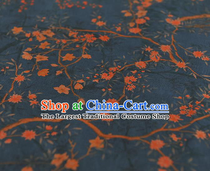Chinese Traditional Silk Drapery Classical Floral Pattern Gambiered Guangdong Gauze Cheongsam Navy Silk Fabric