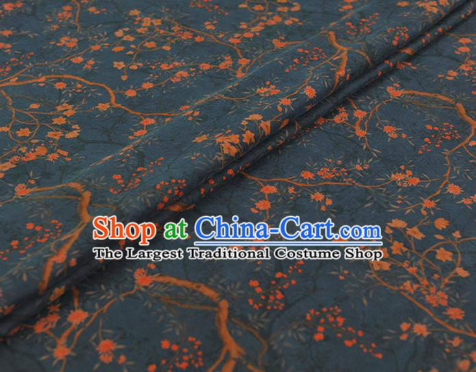 Chinese Traditional Silk Drapery Classical Floral Pattern Gambiered Guangdong Gauze Cheongsam Navy Silk Fabric
