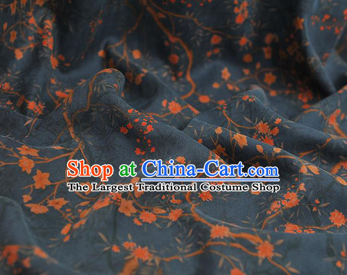 Chinese Traditional Silk Drapery Classical Floral Pattern Gambiered Guangdong Gauze Cheongsam Navy Silk Fabric