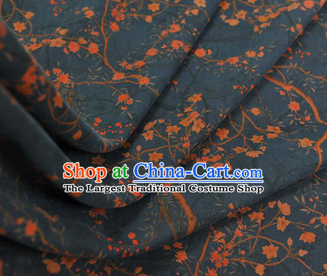 Chinese Traditional Silk Drapery Classical Floral Pattern Gambiered Guangdong Gauze Cheongsam Navy Silk Fabric
