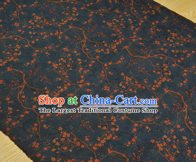 Chinese Traditional Silk Drapery Classical Floral Pattern Gambiered Guangdong Gauze Cheongsam Navy Silk Fabric