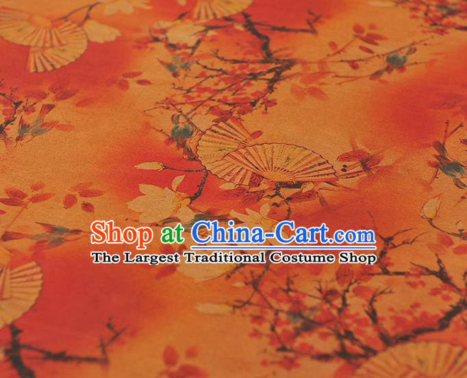 Chinese Cheongsam Orange Cloth Fabric Traditional Classical Mangnolia Fan Pattern Gambiered Guangdong Gauze Silk Drapery