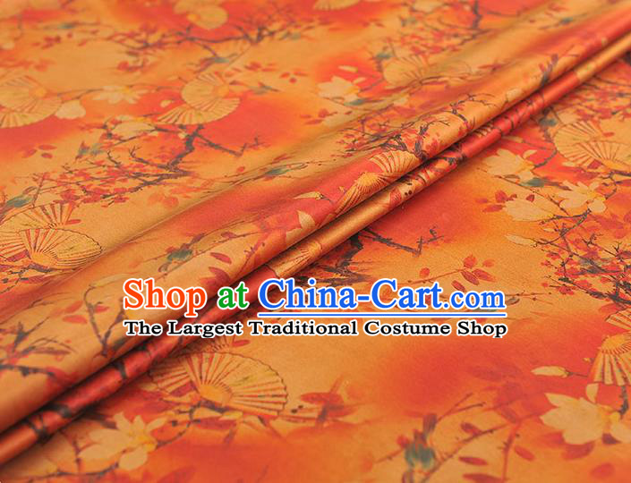 Chinese Cheongsam Orange Cloth Fabric Traditional Classical Mangnolia Fan Pattern Gambiered Guangdong Gauze Silk Drapery