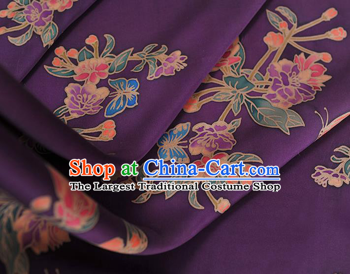 Chinese Classical Butterfly Flowers Pattern Jacquard Satin Traditional Cheongsam Cloth Silk Fabric Purple Gambiered Guangdong Gauze