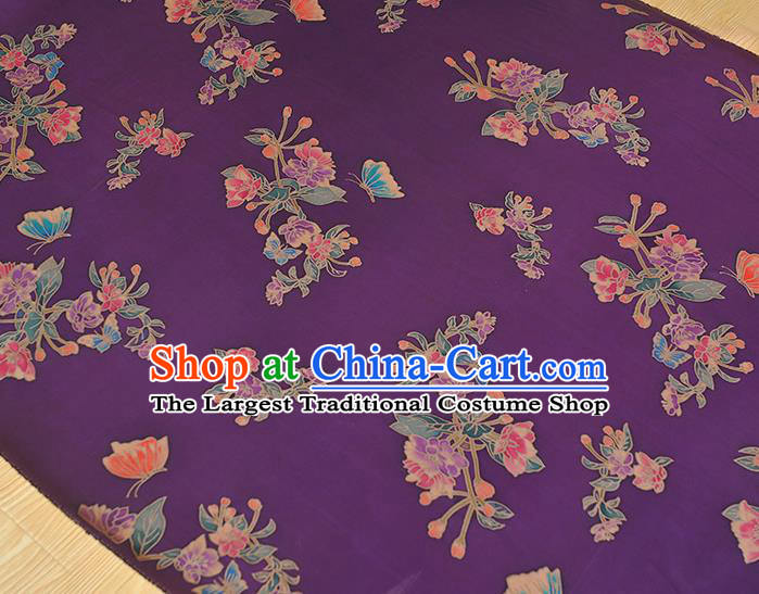 Chinese Classical Butterfly Flowers Pattern Jacquard Satin Traditional Cheongsam Cloth Silk Fabric Purple Gambiered Guangdong Gauze