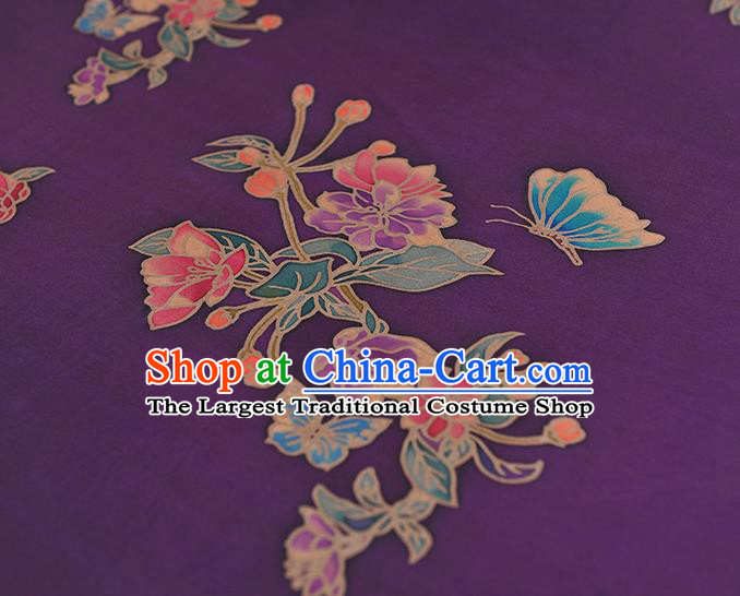 Chinese Classical Butterfly Flowers Pattern Jacquard Satin Traditional Cheongsam Cloth Silk Fabric Purple Gambiered Guangdong Gauze