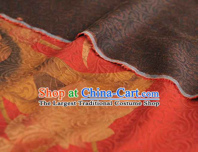 Chinese Traditional Cheongsam Cloth Silk Fabric Classical Lotus Pattern Jacquard Satin Red Gambiered Guangdong Gauze