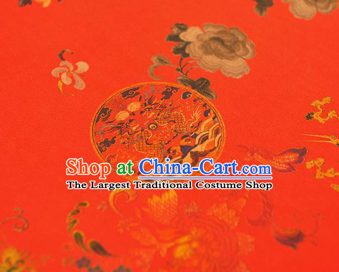 Chinese Red Gambiered Guangdong Gauze Classical Crane Dragon Pattern Silk Fabric Traditional Cheongsam Satin Cloth