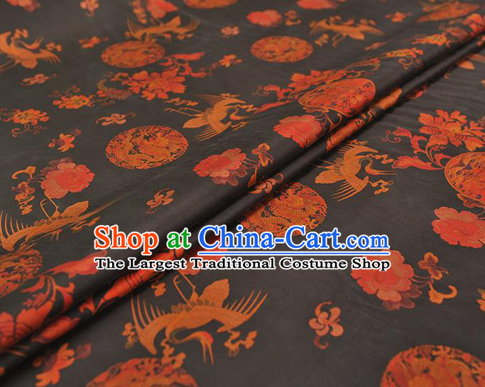 Chinese Classical Crane Dragon Pattern Silk Fabric Traditional Cheongsam Satin Cloth Black Gambiered Guangdong Gauze