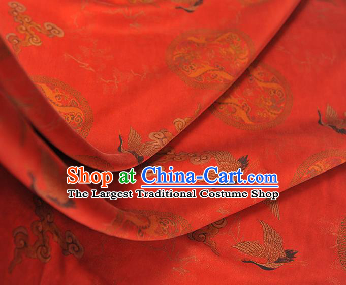 Chinese Classical Cloud Crane Pattern Silk Fabric Traditional Cheongsam Satin Cloth Red Gambiered Guangdong Gauze
