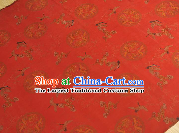 Chinese Classical Cloud Crane Pattern Silk Fabric Traditional Cheongsam Satin Cloth Red Gambiered Guangdong Gauze
