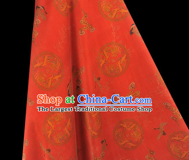 Chinese Classical Cloud Crane Pattern Silk Fabric Traditional Cheongsam Satin Cloth Red Gambiered Guangdong Gauze