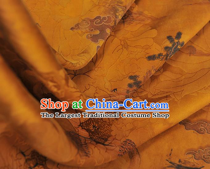 Chinese Classical Cloud Pattern Silk Gambiered Guangdong Gauze Fabric Traditional Cheongsam Yellow Satin Cloth