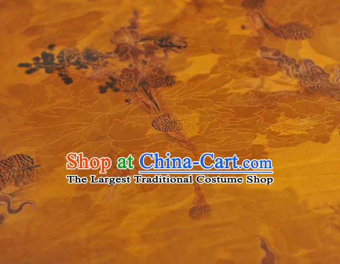 Chinese Classical Cloud Pattern Silk Gambiered Guangdong Gauze Fabric Traditional Cheongsam Yellow Satin Cloth