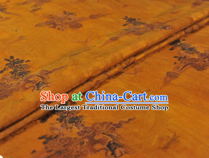 Chinese Classical Cloud Pattern Silk Gambiered Guangdong Gauze Fabric Traditional Cheongsam Yellow Satin Cloth