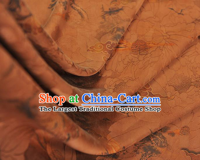 Chinese Traditional Cheongsam Brown Satin Cloth Classical Cloud Pattern Silk Gambiered Guangdong Gauze Fabric