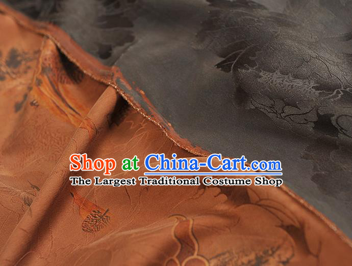 Chinese Traditional Cheongsam Brown Satin Cloth Classical Cloud Pattern Silk Gambiered Guangdong Gauze Fabric